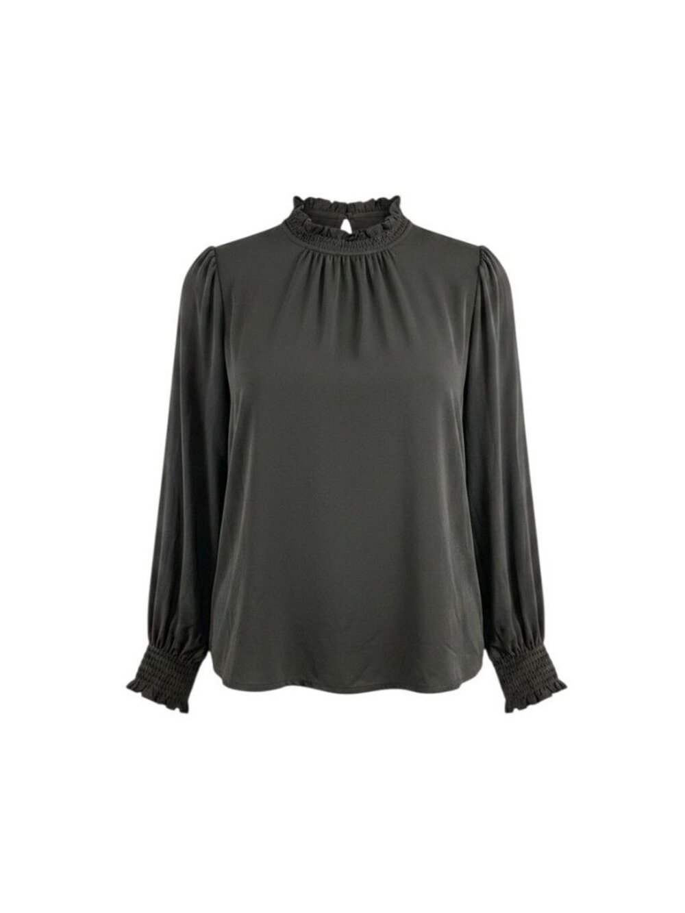 Adrianna Papell Women's Black Long Sleeve Ruffle Neck Smocked Cuffs Top XL NWT